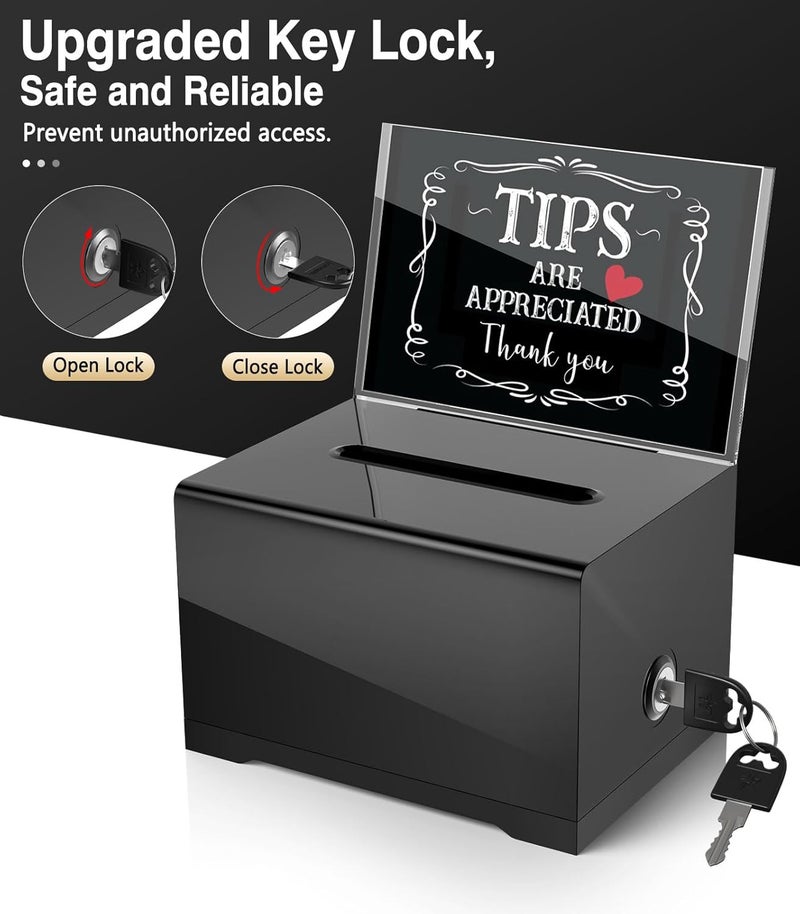 MoKo Acrylic Donation Box with Lock, Ballot Suggestion Box with Sign Holder for Fundraising Donation Voting Collection, Raffle Tip Jar, 6.2"x 4.7"x 4", Black - Image 4